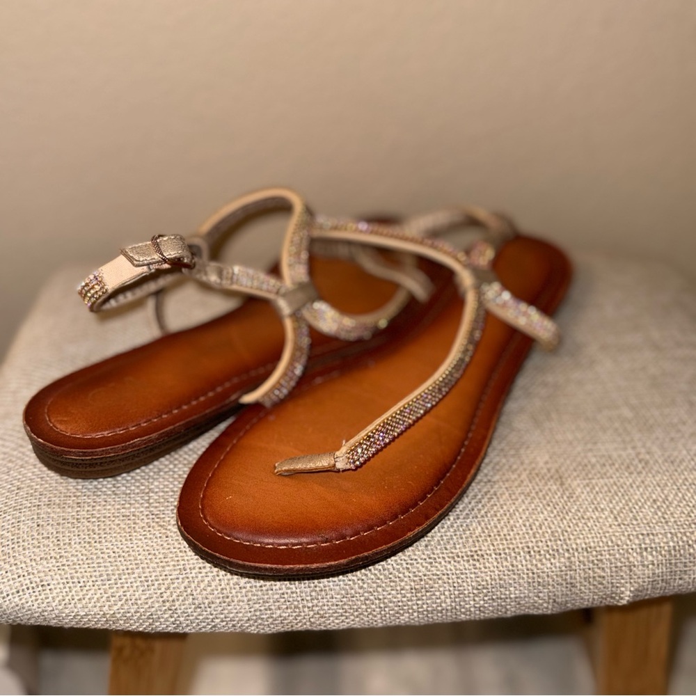 Chic Tan Rhinestone Sandals
